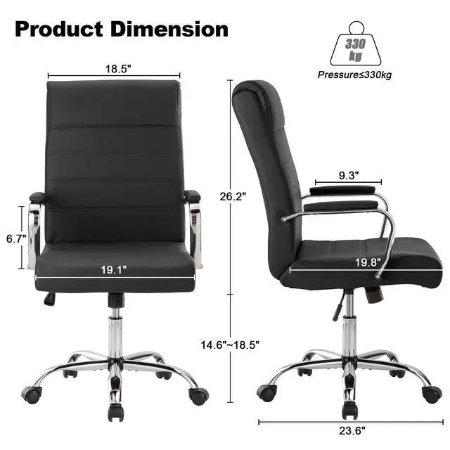 Alt view image 3 of 7 - Office Desk Chair,Modern Leather Conference Room Chairs,High Back Ergonomic Home ofiice Chair,Adjustable Height Swivel Executive Computer Chair with Armrest and Padded Seat,Black