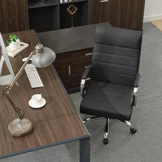 Alt view image 4 of 7 - Office Desk Chair,Modern Leather Conference Room Chairs,High Back Ergonomic Home ofiice Chair,Adjustable Height Swivel Executive Computer Chair with Armrest and Padded Seat,Black