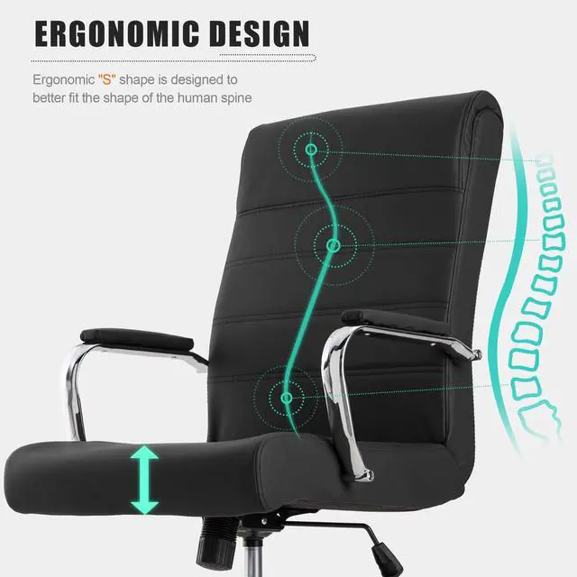 Alt view image 5 of 7 - Office Desk Chair,Modern Leather Conference Room Chairs,High Back Ergonomic Home ofiice Chair,Adjustable Height Swivel Executive Computer Chair with Armrest and Padded Seat,Black