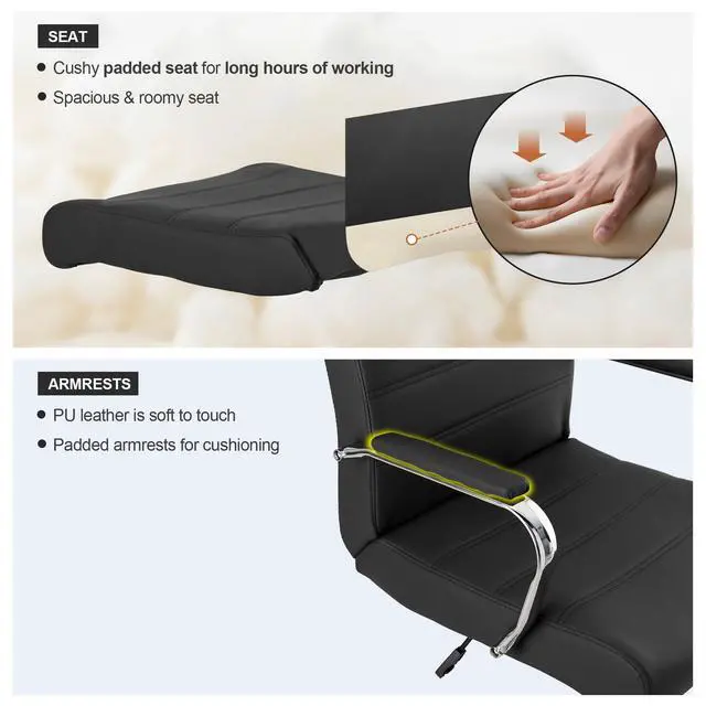 Alt view image 6 of 7 - Office Desk Chair,Modern Leather Conference Room Chairs,High Back Ergonomic Home ofiice Chair,Adjustable Height Swivel Executive Computer Chair with Armrest and Padded Seat,Black