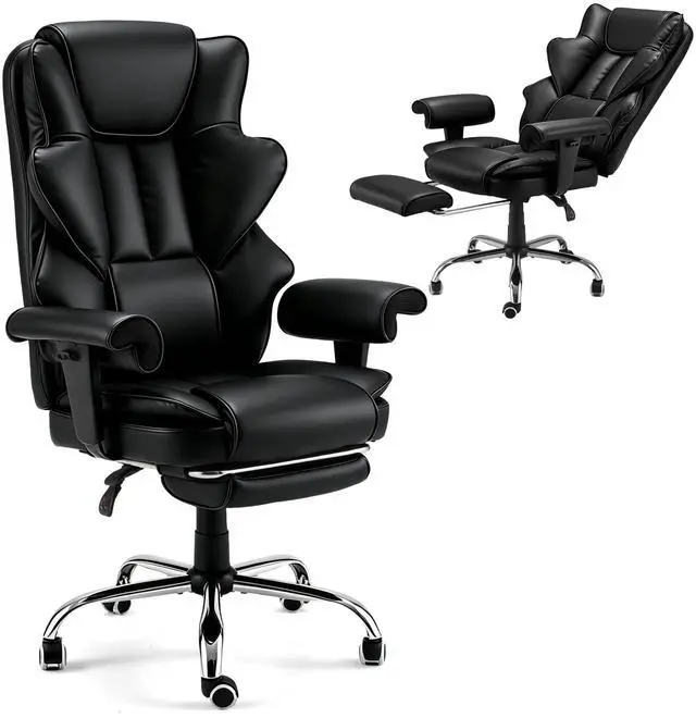 Main image of Heated Recliner Office Chair with Massager, Footrest, Height Adjustable Arm | 155° Reclining Big and Tall Executive Chair, 6-Point Vibration, PU Leather Ergonomic Computer Desk Chair for Home Office