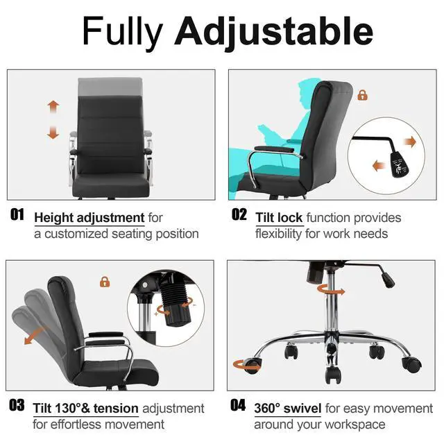 Alt view image 7 of 7 - Office Desk Chair,Modern Leather Conference Room Chairs,High Back Ergonomic Home ofiice Chair,Adjustable Height Swivel Executive Computer Chair with Armrest and Padded Seat,Black