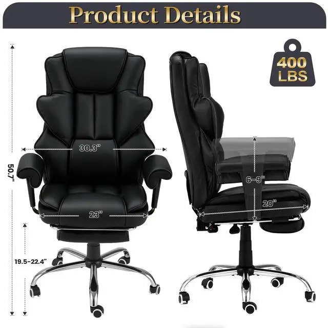 Alt view image 4 of 7 - Heated Recliner Office Chair with Massager, Footrest, Height Adjustable Arm | 155° Reclining Big and Tall Executive Chair, 6-Point Vibration, PU Leather Ergonomic Computer Desk Chair for Home Office