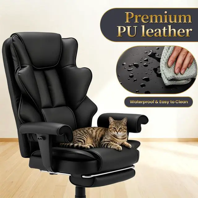 Alt view image 6 of 7 - Heated Recliner Office Chair with Massager, Footrest, Height Adjustable Arm | 155° Reclining Big and Tall Executive Chair, 6-Point Vibration, PU Leather Ergonomic Computer Desk Chair for Home Office