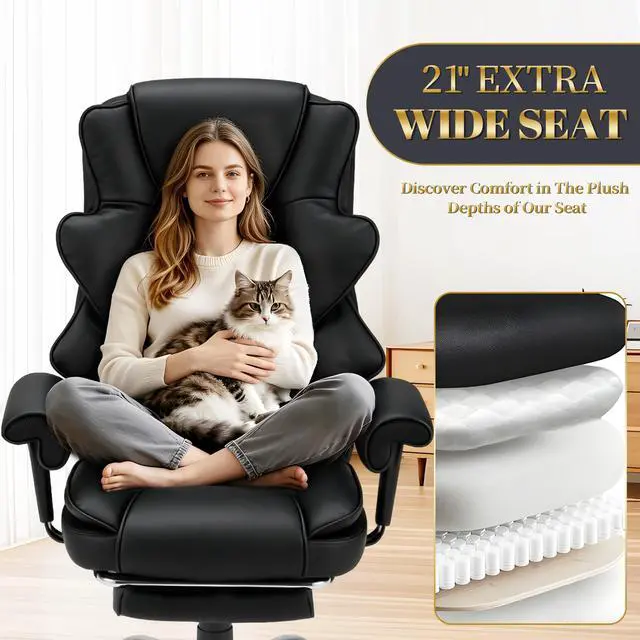 Alt view image 7 of 7 - Heated Recliner Office Chair with Massager, Footrest, Height Adjustable Arm | 155° Reclining Big and Tall Executive Chair, 6-Point Vibration, PU Leather Ergonomic Computer Desk Chair for Home Office
