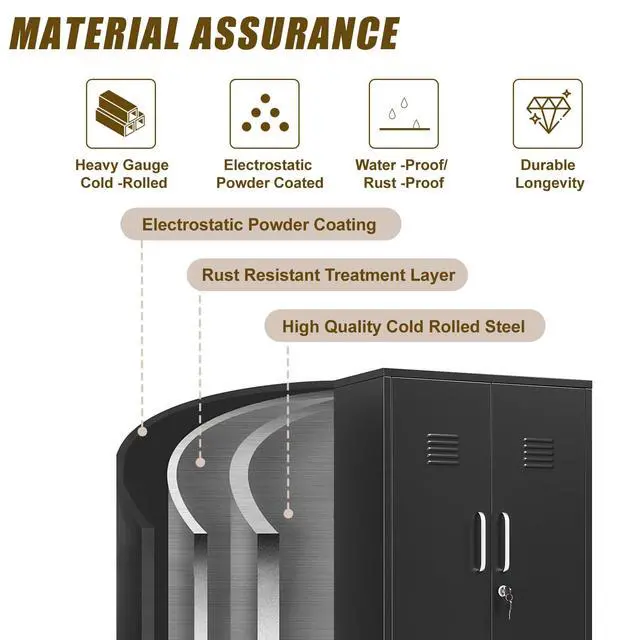 Alt view image 6 of 7 - 47.24" H Metal Locker Storage Cabinet, Office Locker with 3 Adjustable Shelves, Steel Cabinet with 2 Doors, High Leg Organizer for Home Office, Kitchen, Living Room, Bedroom and Bathroom
