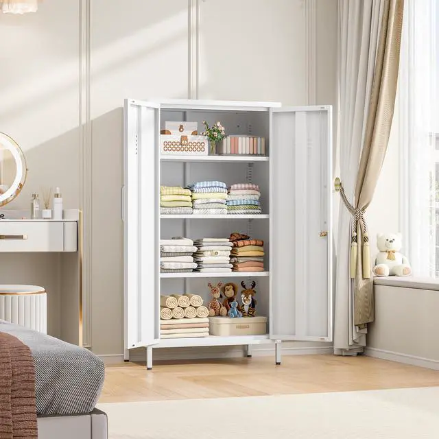 Alt view image 7 of 7 - 47.24" H Metal Locker Storage Cabinet, Office Locker with 3 Adjustable Shelves, Steel Cabinet with 2 Doors, High Leg Organizer for Home Office, Kitchen, Living Room, Bedroom and Bathroom