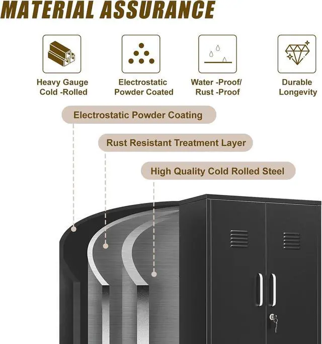 Alt view image 5 of 7 - 47.24" H Metal Locker Storage Cabinet, Office Locker with 3 Adjustable Shelves, Steel Cabinet with 2 Doors, High Leg Organizer for Home Office, Kitchen, Living Room, Bedroom and Bathroom