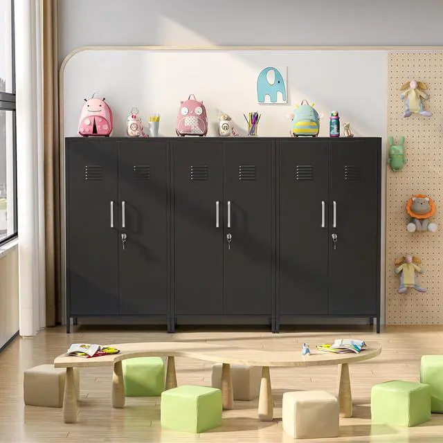 Alt view image 6 of 7 - 47.24" H Metal Locker Storage Cabinet, Office Locker with 3 Adjustable Shelves, Steel Cabinet with 2 Doors, High Leg Organizer for Home Office, Kitchen, Living Room, Bedroom and Bathroom