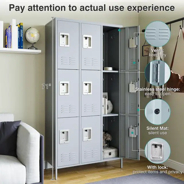 Alt view image 2 of 5 - Metal Lockers for Employees - 9 Door Steel Large School Office Home Gym Garage Locker Cabinet