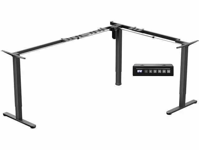Main image of Black Electric Corner 3 Leg Standing Desk Frame, DESK-E384B | Extra Large Size, Single Motor, Height Adjustable, L-Shaped, Holds 225 lbs, Sit Stand Base, Standing Desk Legs Only