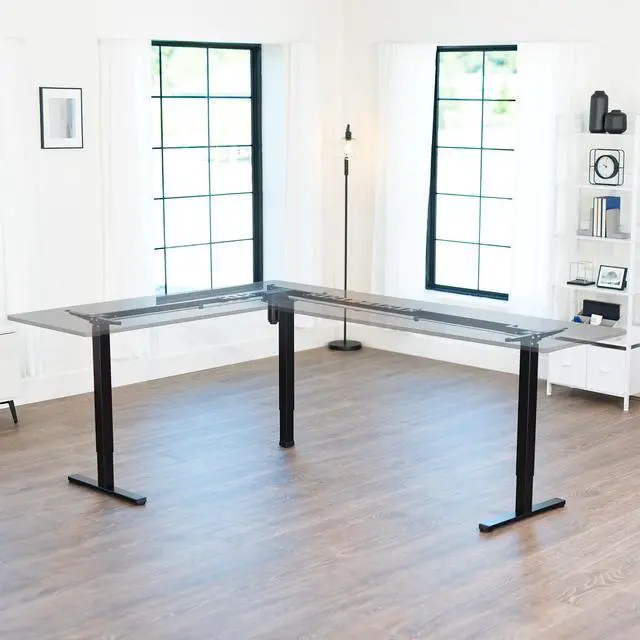 Alt view image 2 of 7 - Black Electric Corner 3 Leg Standing Desk Frame, DESK-E384B | Extra Large Size, Single Motor, Height Adjustable, L-Shaped, Holds 225 lbs, Sit Stand Base, Standing Desk Legs Only