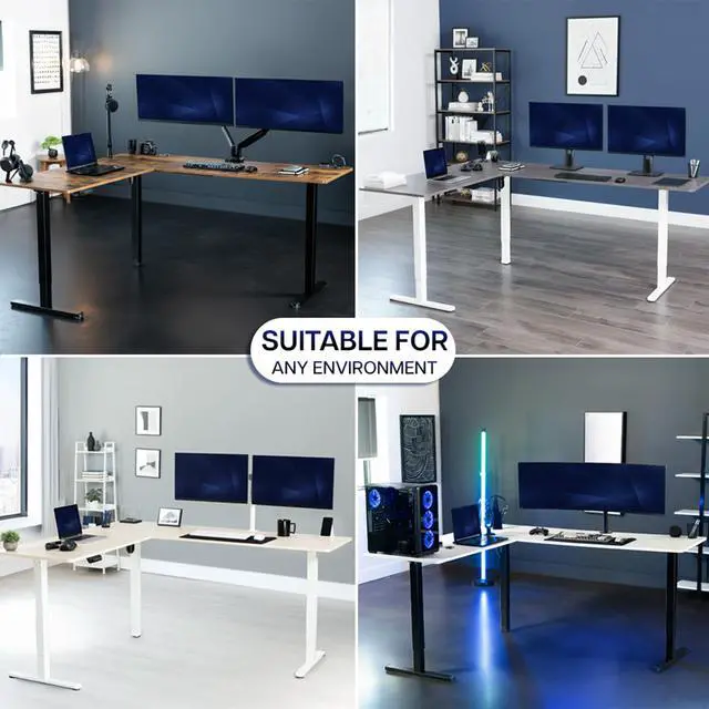 Alt view image 7 of 7 - White Electric Corner 3 Leg Standing Desk Frame, DESK-E355W | Medium Size, Single Motor, Height Adjustable, L-Shaped, Holds 225 lbs, Sit Stand Base, Standing Desk Legs Only