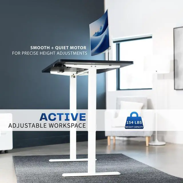 Alt view image 3 of 7 - White Single Motor Electric Standing Desk Frame, DESK-V100EW | Height Adjustable, Holds up to 154 lbs, Sit Stand Ergonomic Base, Standing Desk Legs, Simple Controller, Frame Only