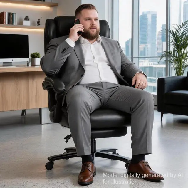 Alt view image 2 of 7 - 500LBS Reclining Executive Office Chair with Retractable Footrest, Black | Adjustable Lumbar Support, for Big and Tall People, Leather, Manager Desk Chair, for Home Office, Work, and Relaxation