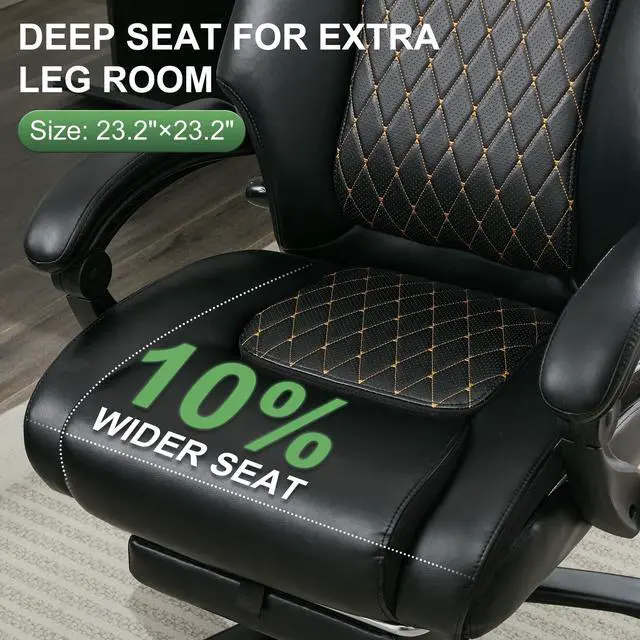 Alt view image 7 of 7 - 500LBS Reclining Executive Office Chair with Retractable Footrest, Black | Adjustable Lumbar Support, for Big and Tall People, Leather, Manager Desk Chair, for Home Office, Work, and Relaxation