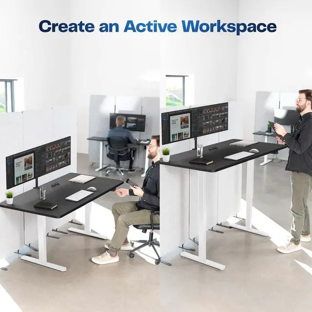 Alt view image 6 of 7 - White Single Motor Electric Standing Desk Frame, DESK-V100EW | Height Adjustable, Holds up to 154 lbs, Sit Stand Ergonomic Base, Standing Desk Legs, Simple Controller, Frame Only