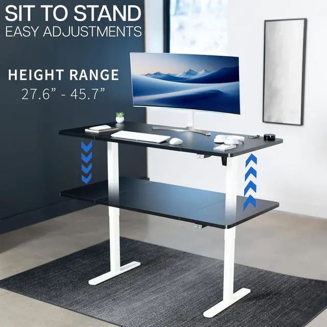 Alt view image 5 of 7 - White Single Motor Electric Standing Desk Frame, DESK-V100EW | Height Adjustable, Holds up to 154 lbs, Sit Stand Ergonomic Base, Standing Desk Legs, Simple Controller, Frame Only