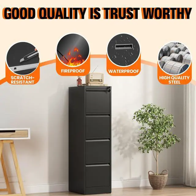 Alt view image 3 of 7 - 4 Drawer File Cabinet with Lock,Vertical Filing Storage Cabinet | File Cabinet for Home Office,Small Metal Storage Cabinets for Letter/Legal/A4/F4 Documents,Assembly Required