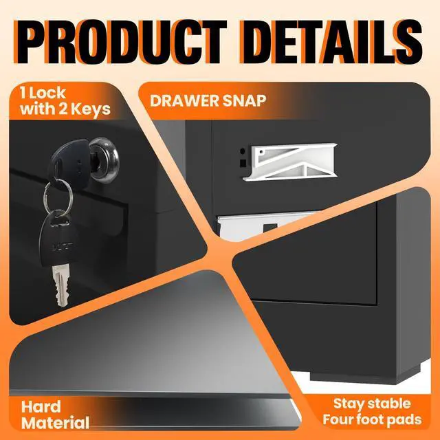 Alt view image 4 of 7 - 4 Drawer File Cabinet with Lock,Vertical Filing Storage Cabinet | File Cabinet for Home Office,Small Metal Storage Cabinets for Letter/Legal/A4/F4 Documents,Assembly Required