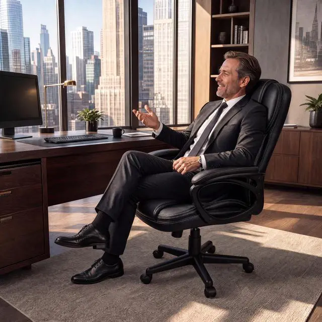 Alt view image 2 of 6 - Managerial Executive Office Chair,High Back PU Leather Ergonomic Desk Chair with Lumbar Support,Reclining Computer Chair for Home Office