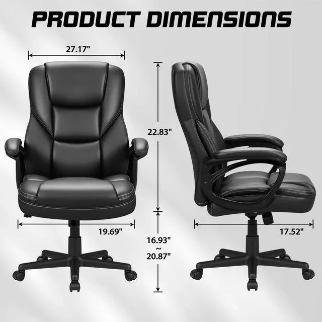 Alt view image 3 of 6 - Managerial Executive Office Chair,High Back PU Leather Ergonomic Desk Chair with Lumbar Support,Reclining Computer Chair for Home Office