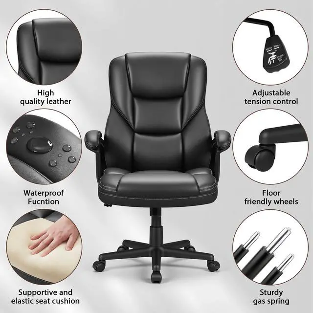 Alt view image 4 of 6 - Managerial Executive Office Chair,High Back PU Leather Ergonomic Desk Chair with Lumbar Support,Reclining Computer Chair for Home Office