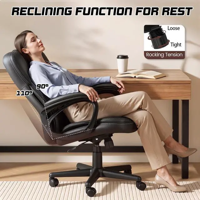 Alt view image 5 of 6 - Managerial Executive Office Chair,High Back PU Leather Ergonomic Desk Chair with Lumbar Support,Reclining Computer Chair for Home Office