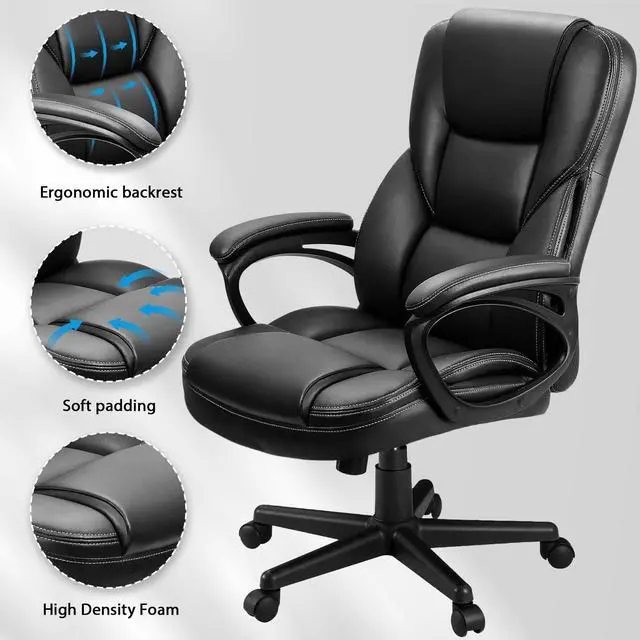 Alt view image 6 of 6 - Managerial Executive Office Chair,High Back PU Leather Ergonomic Desk Chair with Lumbar Support,Reclining Computer Chair for Home Office