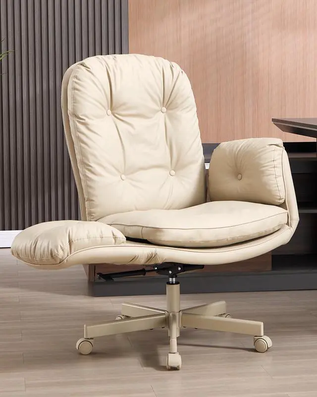Main image of Executive Office Chair, Big & Tall 400 lbs Capacity, Wide Seat, PU Leather, 5-Gear Lay-Flat Armrests (90°180°) for Cross-Legged Comfort, 90115° Recline, High Back Desk Chair, Beige