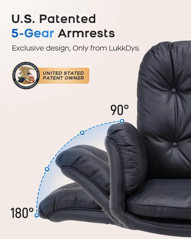 Alt view image 3 of 7 - Executive Office Chair, Big & Tall 400 lbs Capacity, Wide Seat, PU Leather, 5-Gear Lay-Flat Armrests (90°180°) for Cross-Legged Comfort, 90115° Recline, High Back Desk Chair, Black