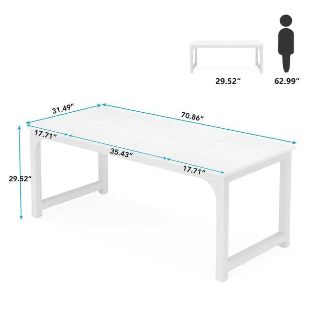 Alt view image 2 of 7 - 6FT Conference Table, 70.86" W x 31.49" D Meeting Room Table Boardroom Desk for Office Conference Room, Splicing Board with Metal Frame, White