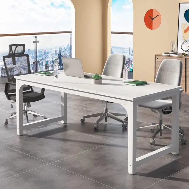 Alt view image 3 of 7 - 6FT Conference Table, 70.86" W x 31.49" D Meeting Room Table Boardroom Desk for Office Conference Room, Splicing Board with Metal Frame, White