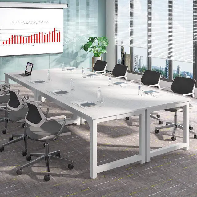 Alt view image 5 of 7 - 6FT Conference Table, 70.86" W x 31.49" D Meeting Room Table Boardroom Desk for Office Conference Room, Splicing Board with Metal Frame, White