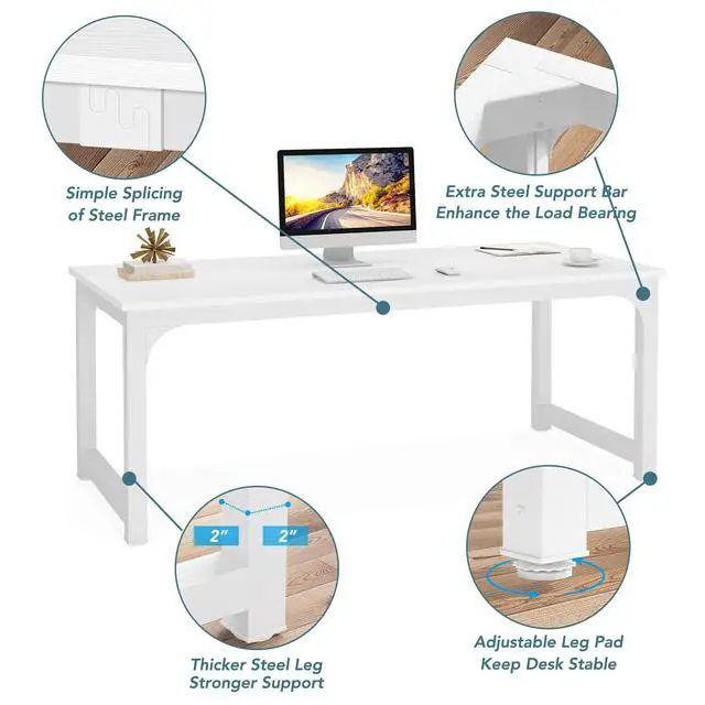 Alt view image 6 of 7 - 6FT Conference Table, 70.86" W x 31.49" D Meeting Room Table Boardroom Desk for Office Conference Room, Splicing Board with Metal Frame, White