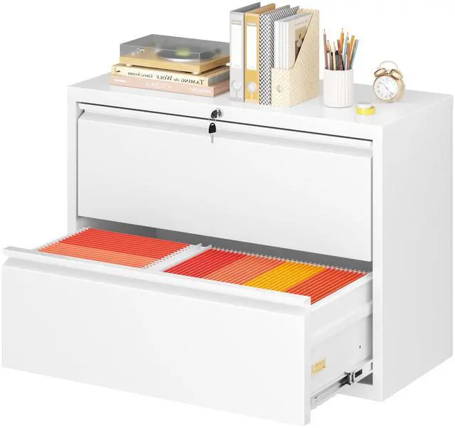 Main image of Lateral File Cabinet 2 Drawer Metal File Cabinet with Lock, White Filing Cabinets for Home Office, Locking Filing Cabinets Hanging Files Letter/Legal/F4/A4