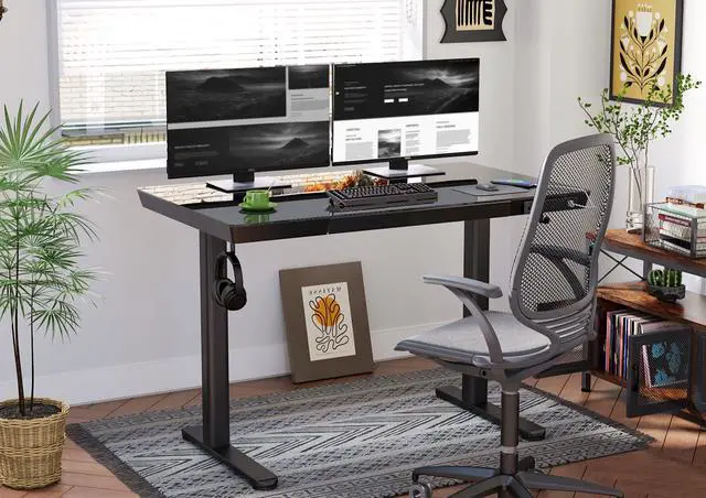 Alt view image 2 of 7 - Glass Standing Desk with Drawers, 40 x 24 Inch Electric Stand Up Desk with USB Ports, Adjustable Height for Home Office, Black