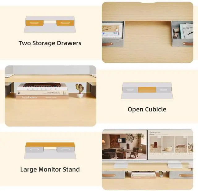 Alt view image 4 of 7 - Electric Standing Desk with 2 Drawers, 55 Inch, Natural | Adjustable height desk with 2 drawers, open cubicle, monitor shelf, cable management, built-in hooks for home office
