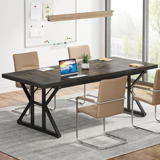 Main image of 6FT Conference Table, 70.86 L x 31.49 W x 29.52 H Inches Rectangle Meeting Room Table, Rustic Wood Seminar Table Executive Desk for Office, Conference Room (Black Oak)