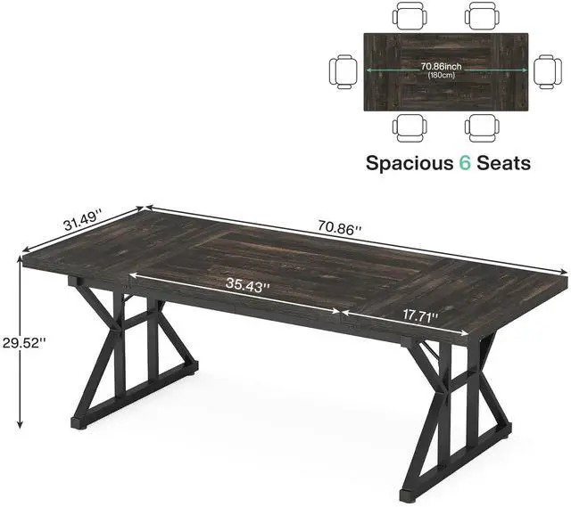 Alt view image 2 of 7 - 6FT Conference Table, 70.86 L x 31.49 W x 29.52 H Inches Rectangle Meeting Room Table, Rustic Wood Seminar Table Executive Desk for Office, Conference Room (Black Oak)