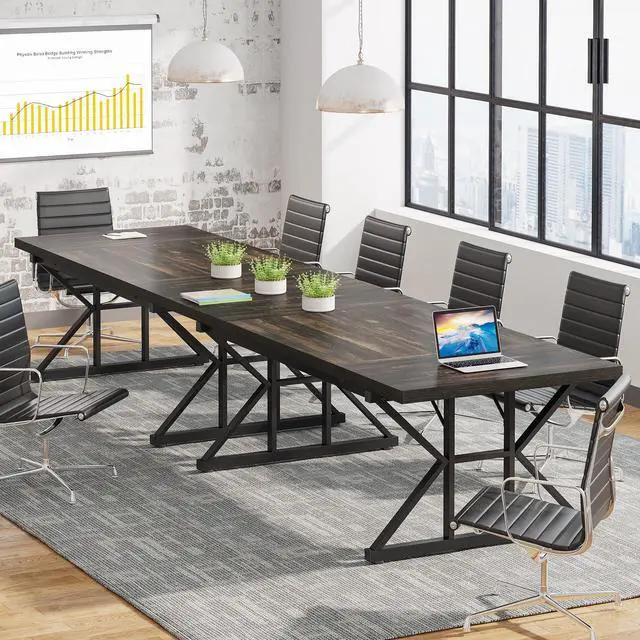 Alt view image 4 of 7 - 6FT Conference Table, 70.86 L x 31.49 W x 29.52 H Inches Rectangle Meeting Room Table, Rustic Wood Seminar Table Executive Desk for Office, Conference Room (Black Oak)