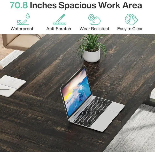 Alt view image 7 of 7 - 6FT Conference Table, 70.86 L x 31.49 W x 29.52 H Inches Rectangle Meeting Room Table, Rustic Wood Seminar Table Executive Desk for Office, Conference Room (Black Oak)
