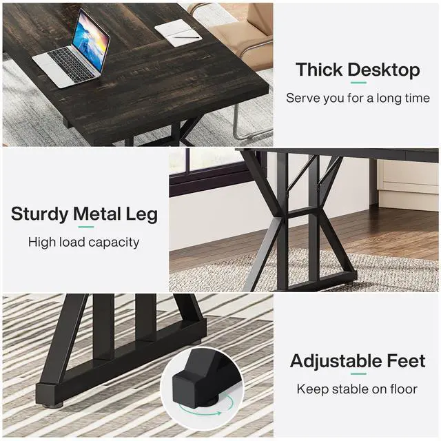 Alt view image 6 of 7 - 6FT Conference Table, 70.86 L x 31.49 W x 29.52 H Inches Rectangle Meeting Room Table, Rustic Wood Seminar Table Executive Desk for Office, Conference Room (Black Oak)