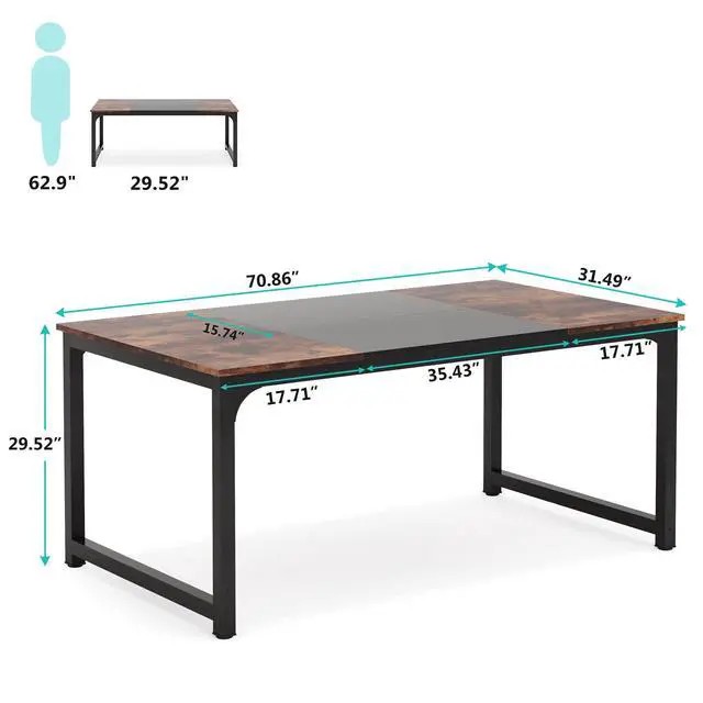 Alt view image 2 of 7 - Conference Table, 6FT Meeting Seminar Table Rectangular Meeting Room Table, 70.8L x 31.5W x 29.5H, Rustic Brown/Black