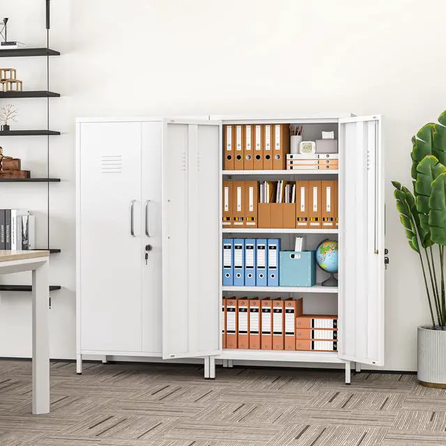 Alt view image 2 of 7 - 47.24" H Metal Locker Storage Cabinet, Office Locker with 3 Adjustable Shelves, Steel Cabinet with 2 Doors, High Leg Organizer for Home Office, Kitchen, Living Room, Bedroom and Bathroom