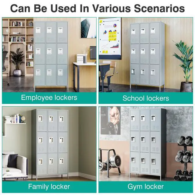 Alt view image 4 of 5 - Metal Lockers for Employees - 9 Door Steel Large School Office Home Gym Garage Locker Cabinet