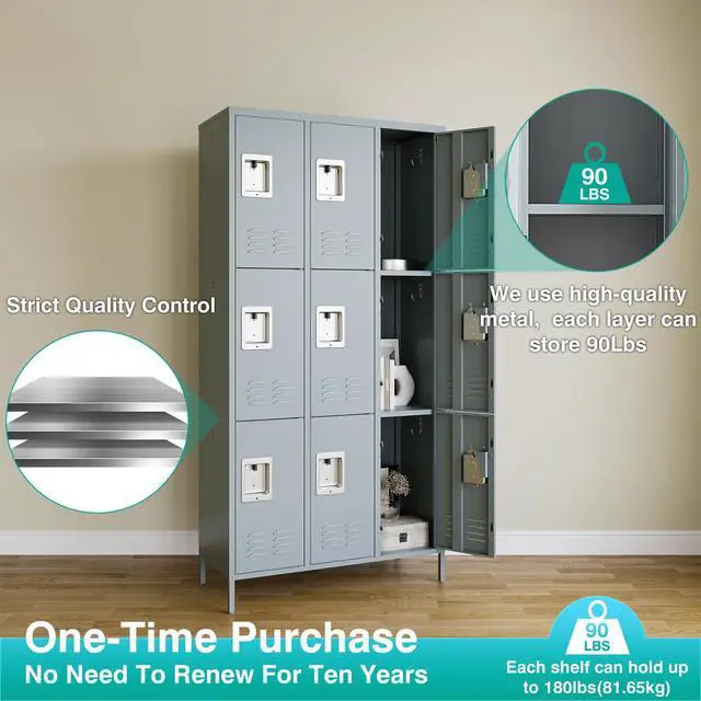 Alt view image 5 of 5 - Metal Lockers for Employees - 9 Door Steel Large School Office Home Gym Garage Locker Cabinet
