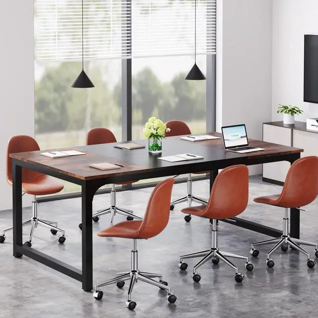 Alt view image 5 of 7 - Conference Table, 6FT Meeting Seminar Table Rectangular Meeting Room Table, 70.8L x 31.5W x 29.5H, Rustic Brown/Black