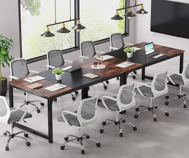 Alt view image 6 of 7 - Conference Table, 6FT Meeting Seminar Table Rectangular Meeting Room Table, 70.8L x 31.5W x 29.5H, Rustic Brown/Black