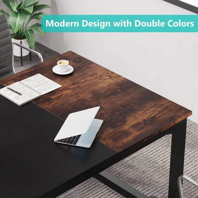 Alt view image 7 of 7 - Conference Table, 6FT Meeting Seminar Table Rectangular Meeting Room Table, 70.8L x 31.5W x 29.5H, Rustic Brown/Black